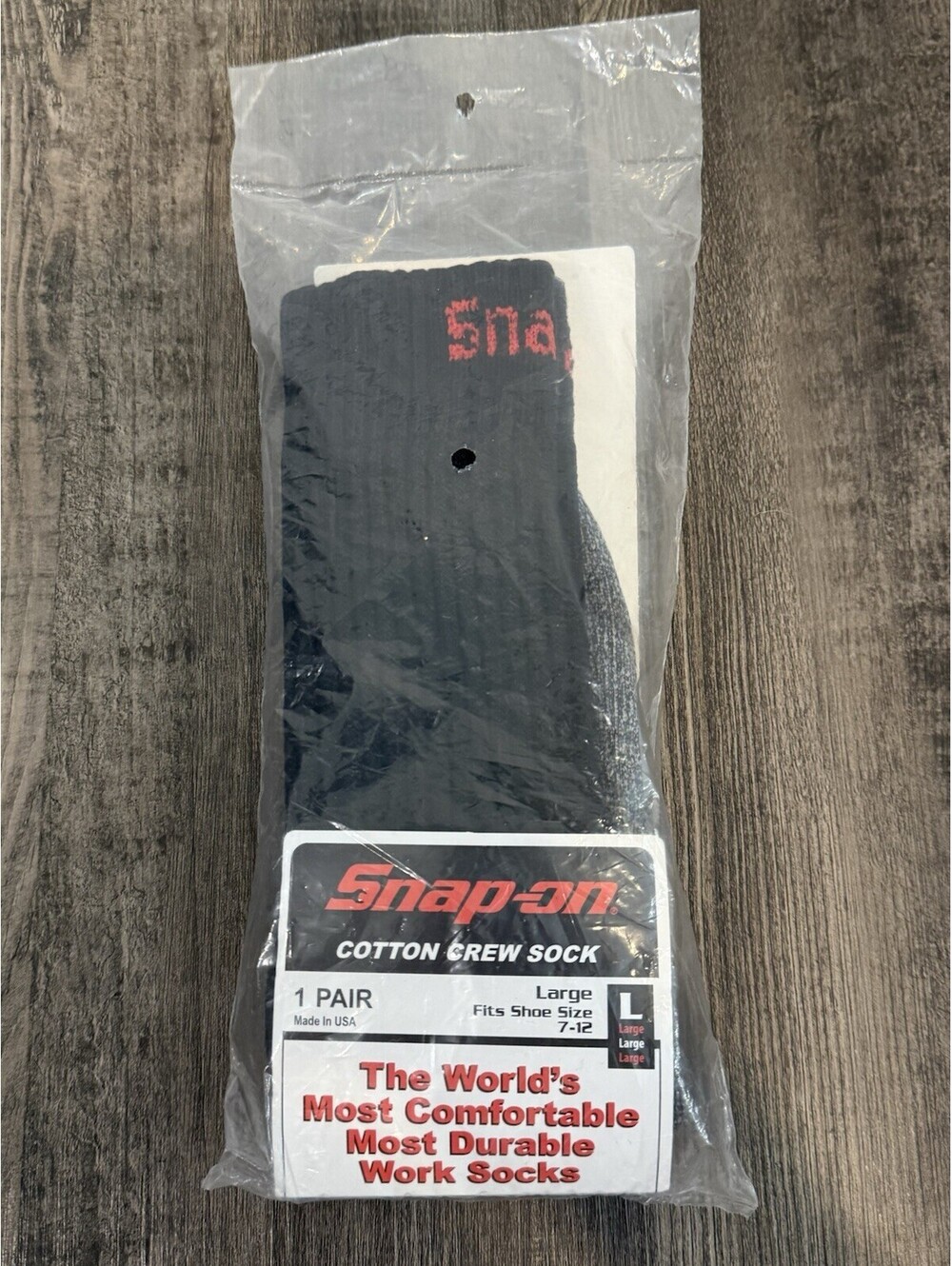 New Snap-on Tools Cotton Crew Socks Black Mens Large 7-12 Made In USA